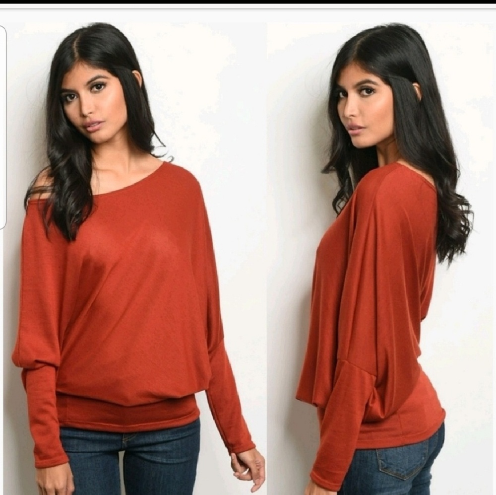 Rust Knit Off Shoulder Top